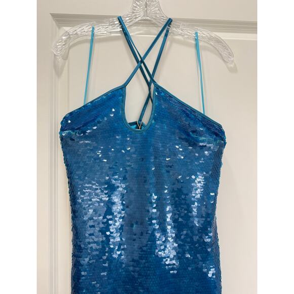 Cult Gaia Lily Sequence Dress Blue Halter Neckline Key Hole Size M NWT - Picture 4 of 9
